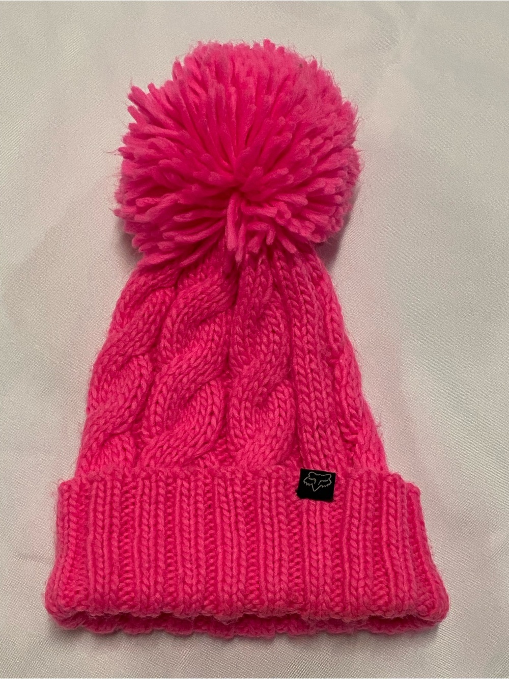 Fox Cable Knit Pom Beanie - Hot Pink